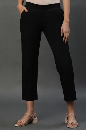 Black Cotton Flax Everyday Trousers