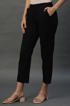 Black Cotton Flax Everyday Trousers