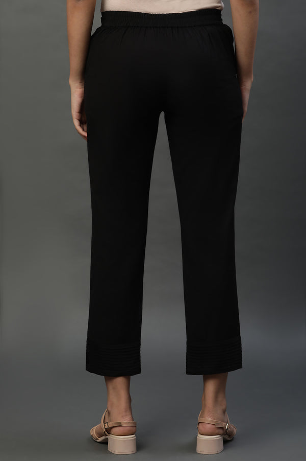 Elleven Women's Black Cotton Flax Everyday Trousers