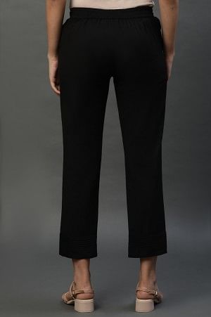 Black Cotton Flax Everyday Trousers