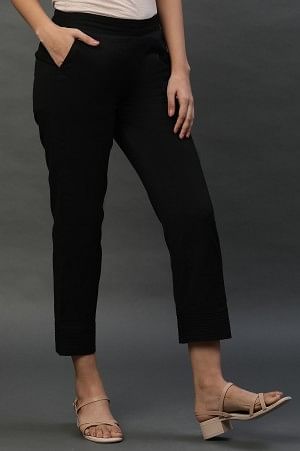 Black Cotton Flax Everyday Trousers