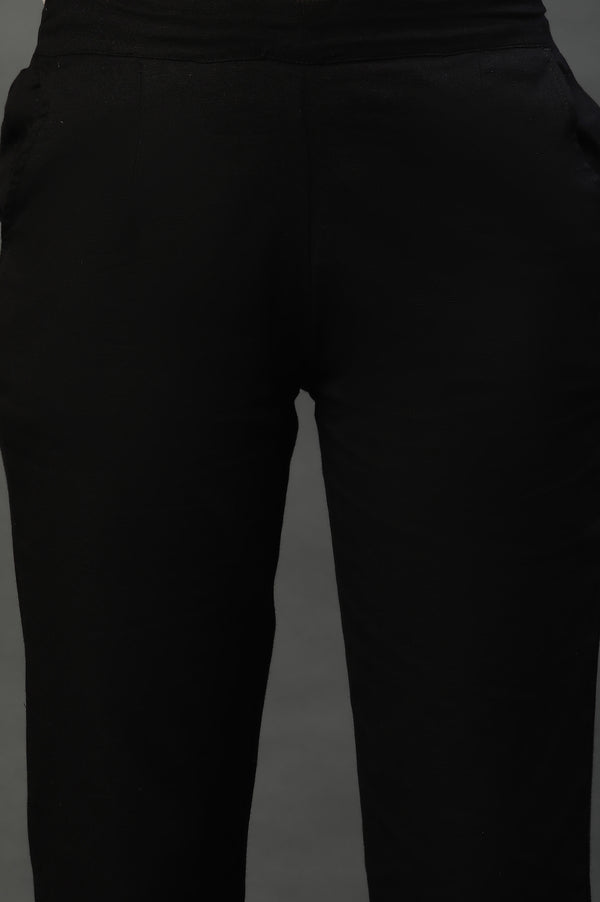Elleven Women's Black Cotton Flax Everyday Trousers