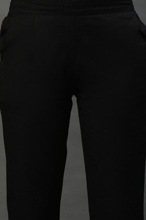 Black Cotton Flax Everyday Trousers