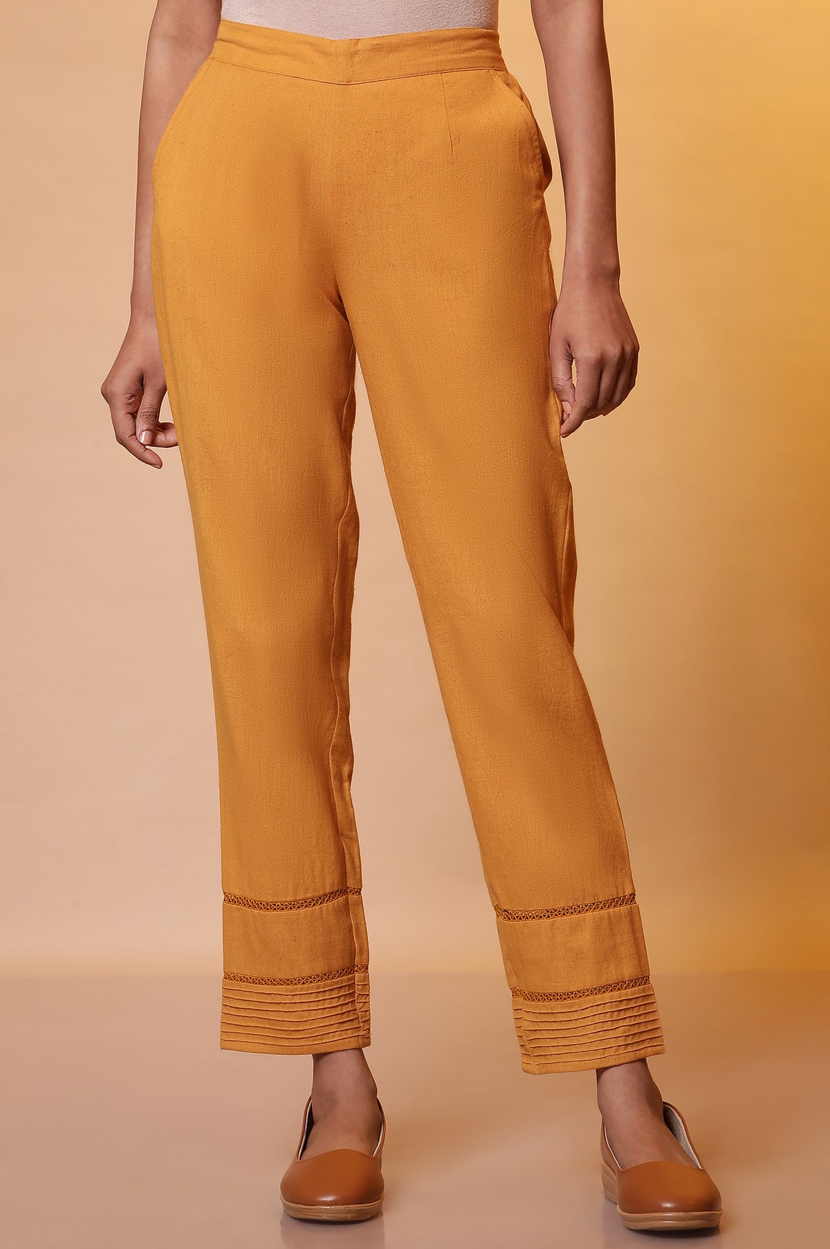 Mustard Straight Fit Trouser with Lace - S