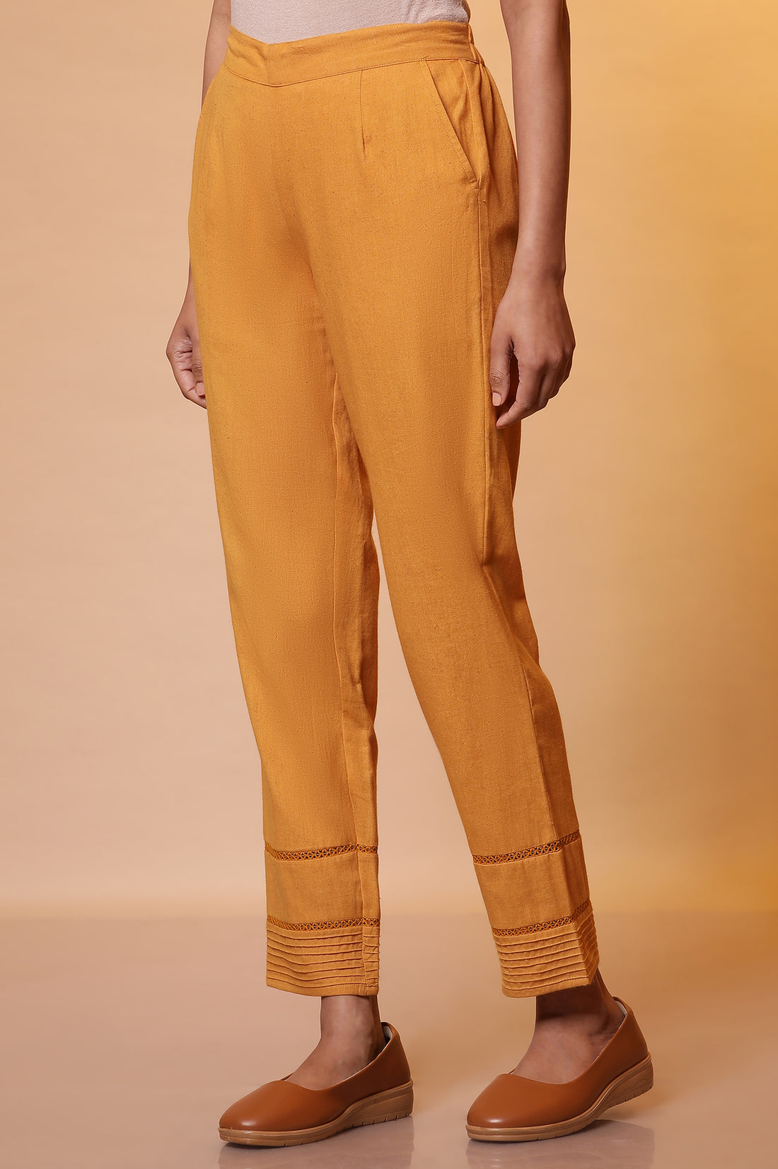 Mustard Straight Fit Trouser with Lace