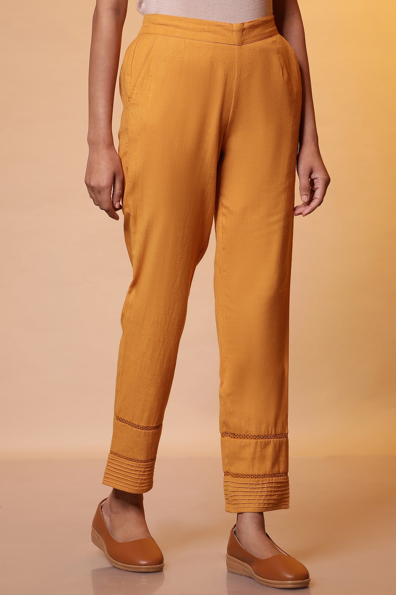 Mustard Straight Fit Trouser with Lace