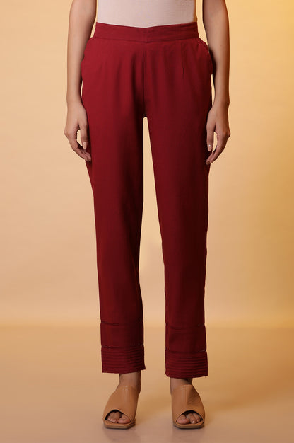 Maroon Lace Insert Pintuck Trousers