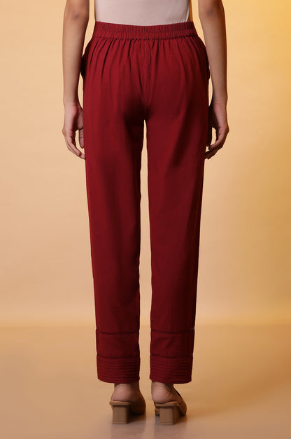 Maroon Lace Insert Pintuck Trousers