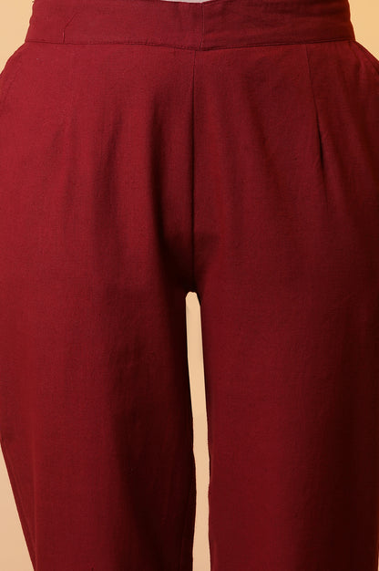 Maroon Lace Insert Pintuck Trousers