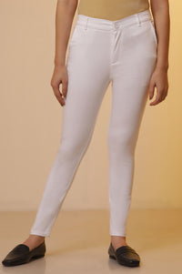 White Solid Slim Cotton Pants
