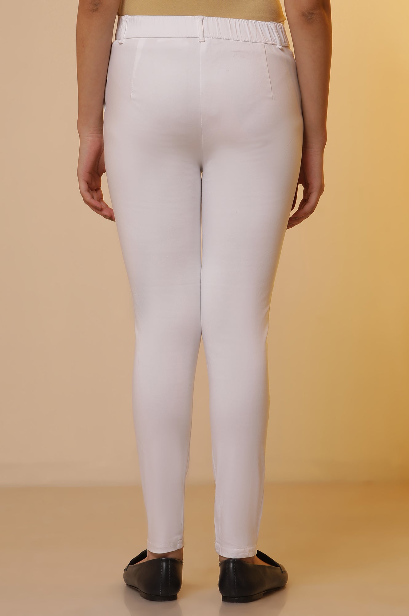 White Cotton Lycra Slim Pants