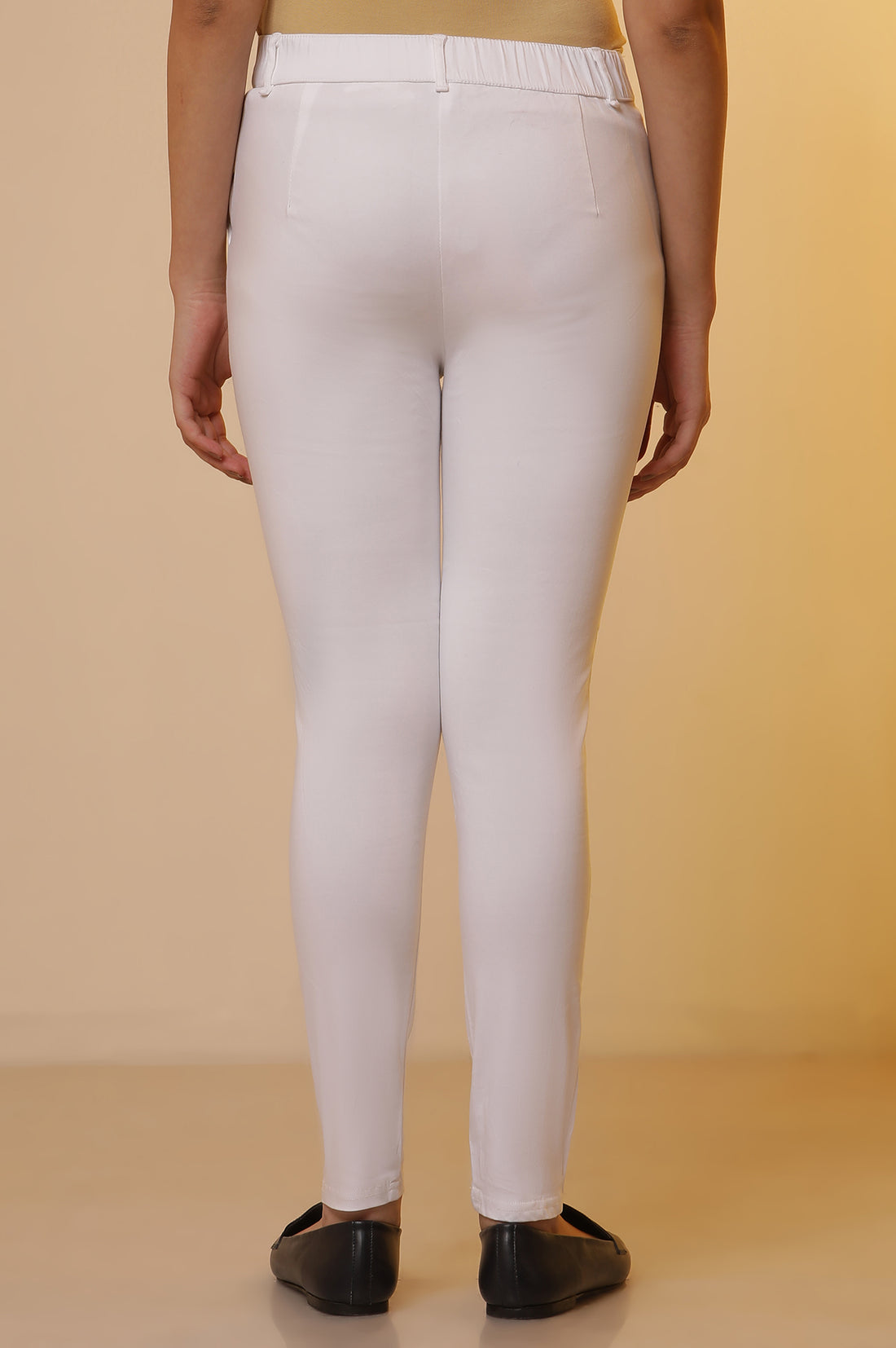 White Solid Slim Cotton Pants