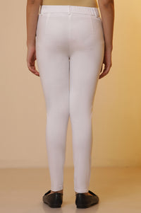 White Solid Slim Cotton Pants