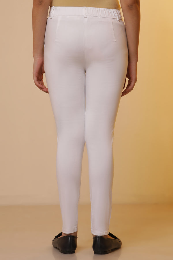 White Solid Slim Cotton Pants