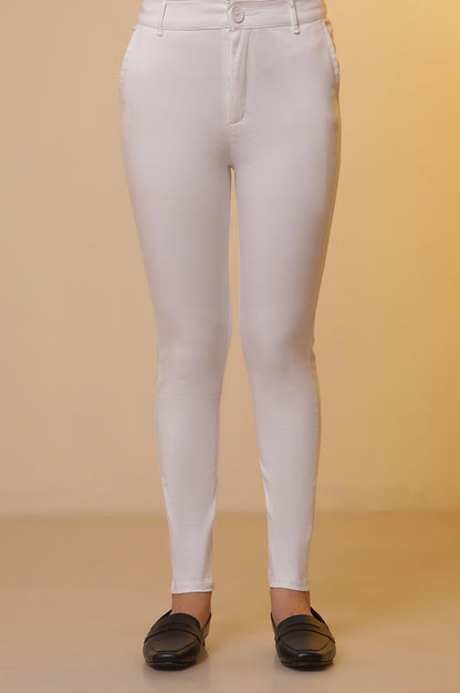 White Cotton Lycra Slim Pants