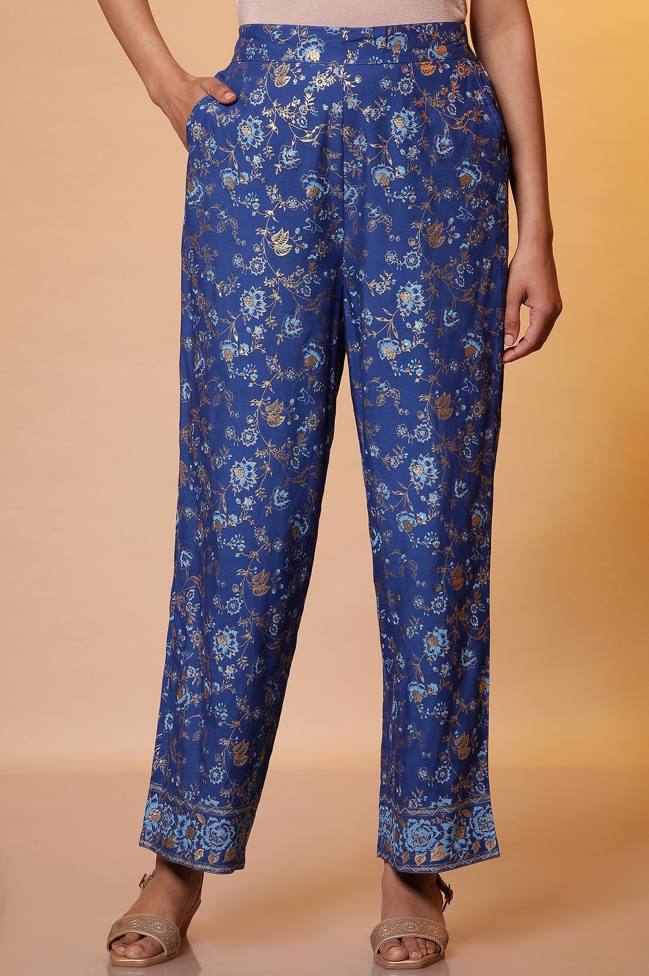 Blue Floral Printed Palazzo