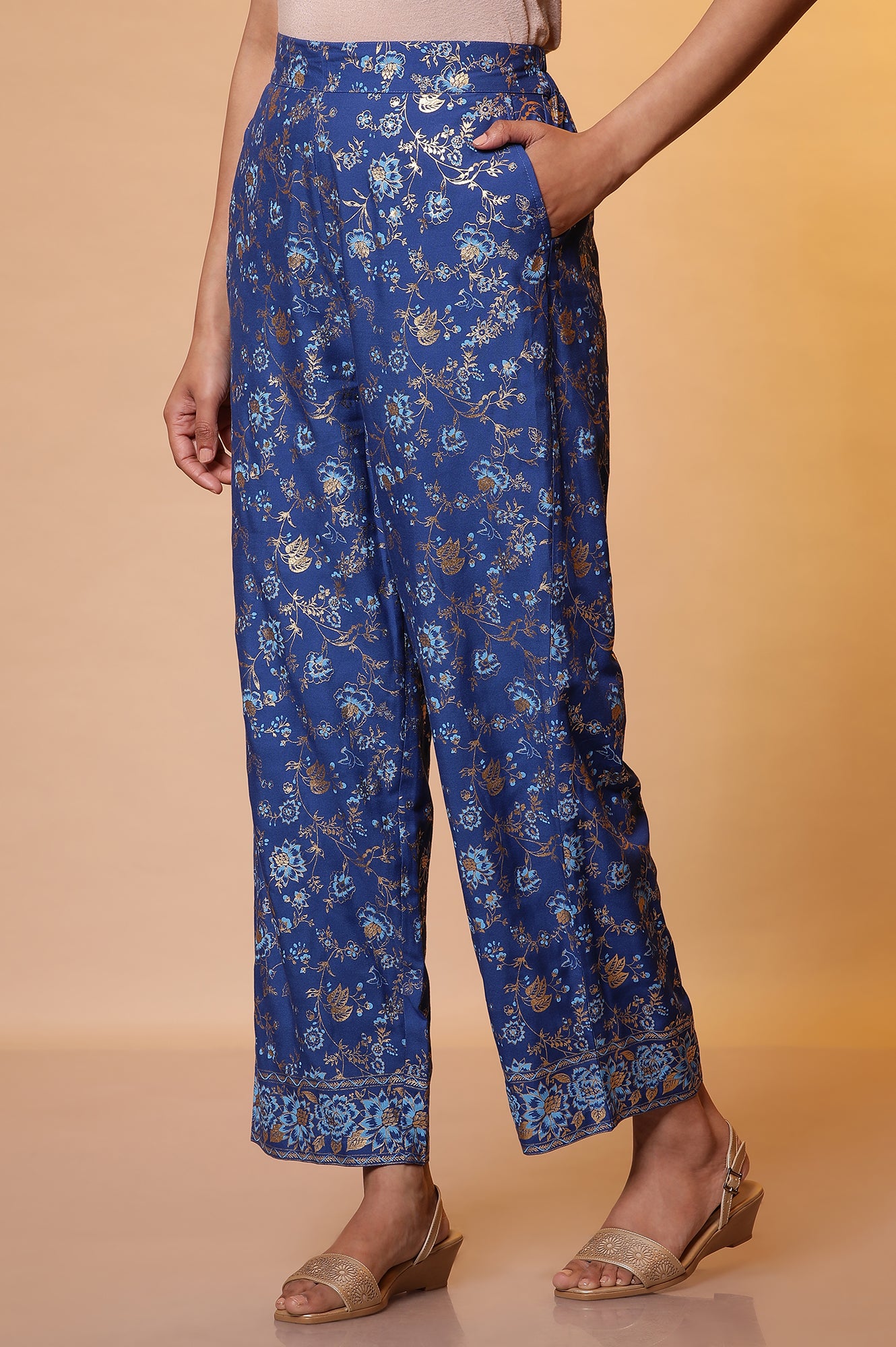 Blue Floral Printed Palazzo