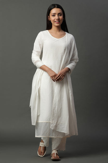 White Schiffli Embroidered Narrow Palazzo