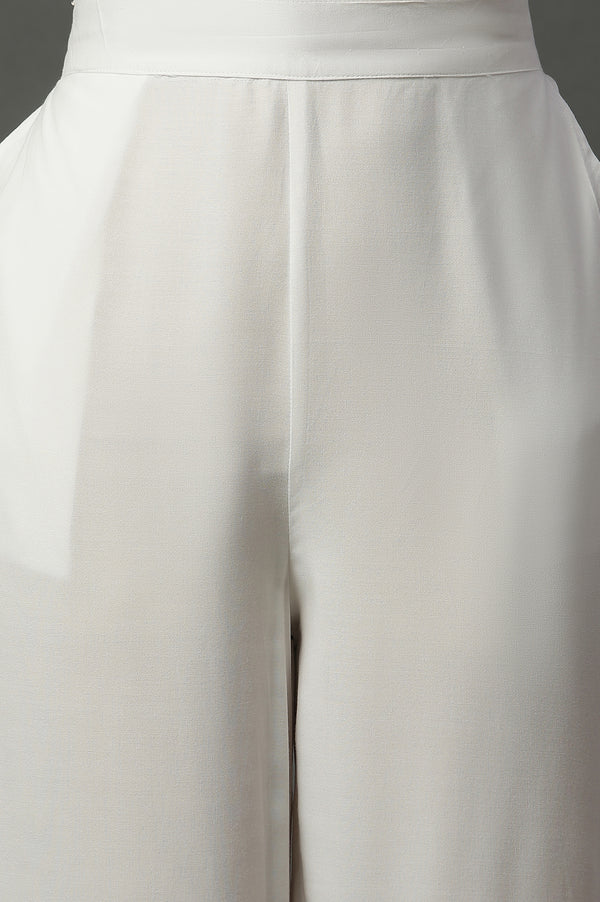 White Schiffli Embroidered Narrow Palazzo