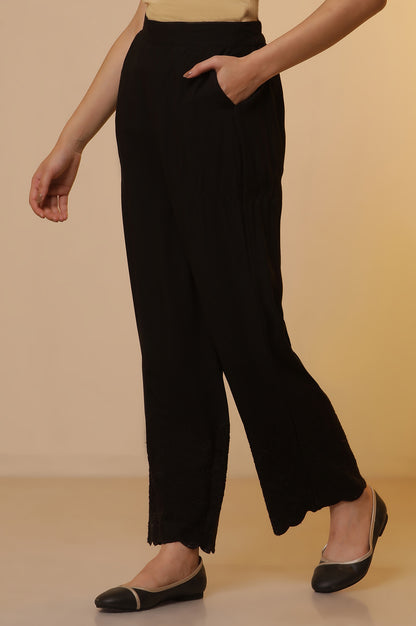 Black Schiffli Narrow Palazzo Pants