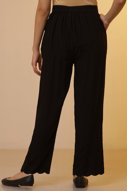 Black Schiffli Narrow Palazzo Pants