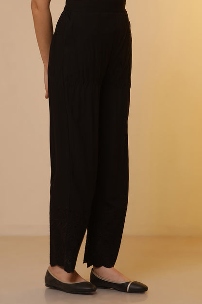 Black Schiffli Narrow Palazzo Pants