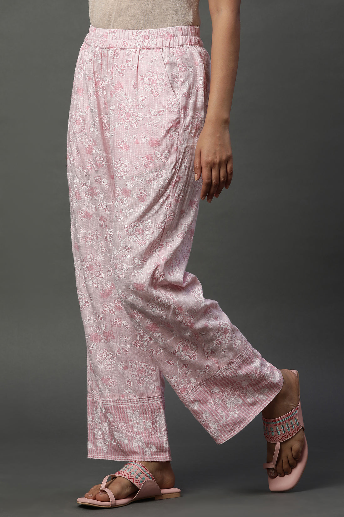 Pink Floral Printed Narrow Palazzos