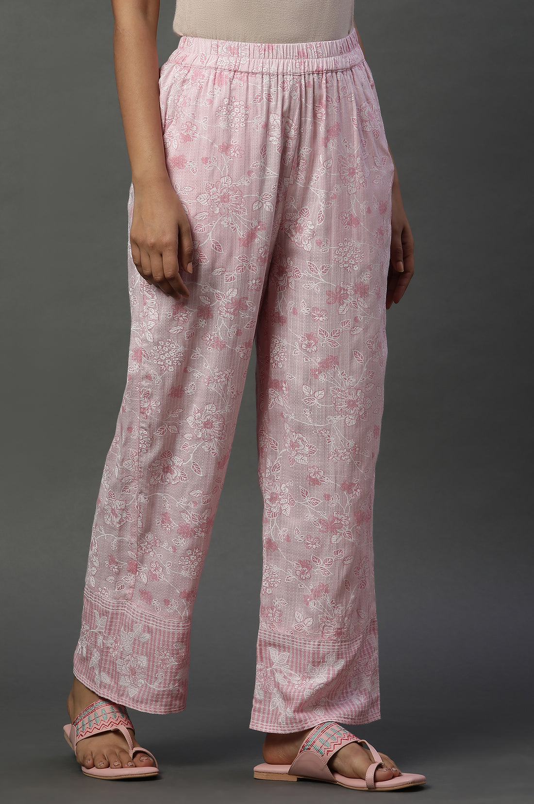 Pink Floral Printed Narrow Palazzos