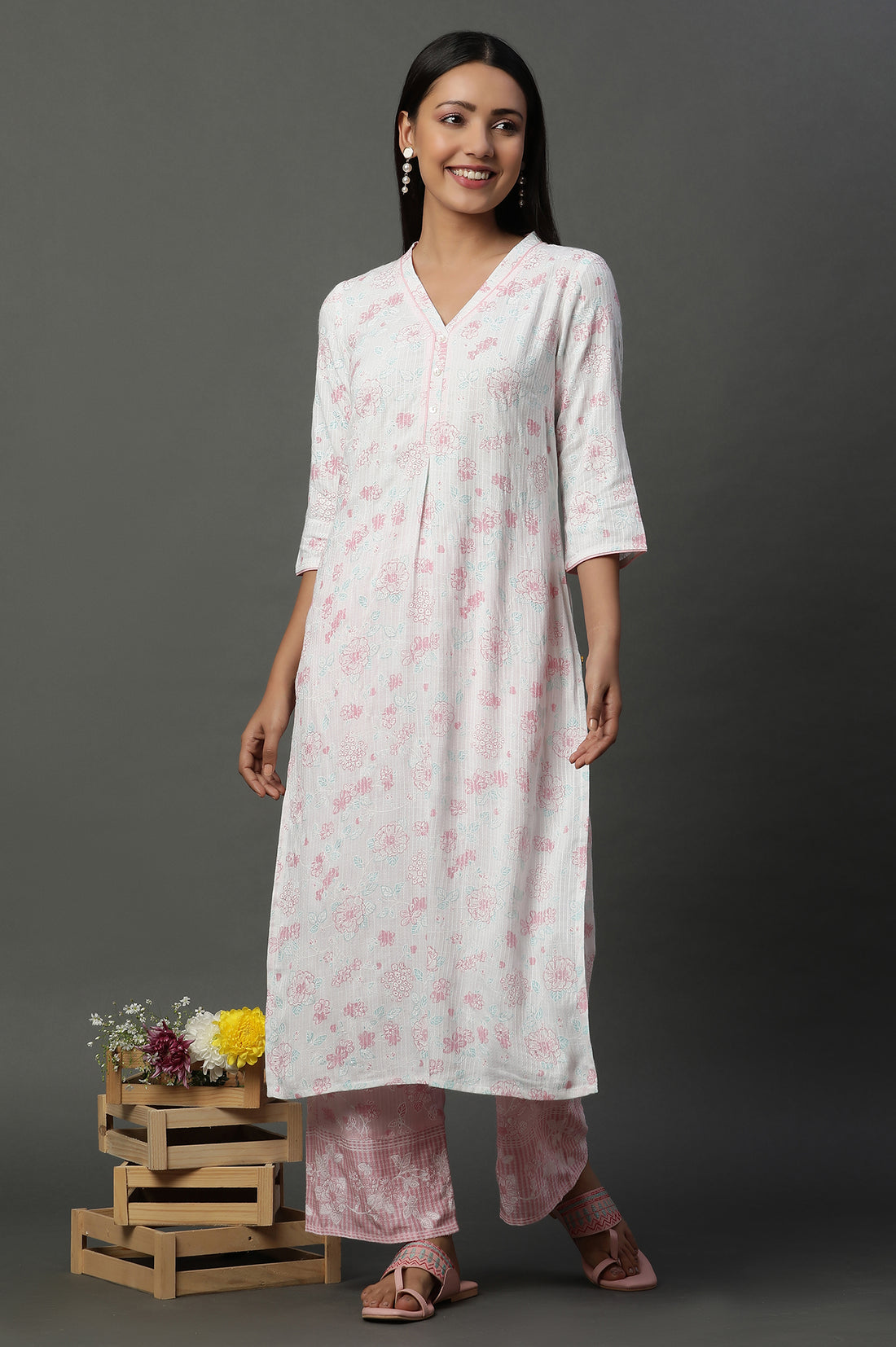 Pink Floral Printed Narrow Palazzos