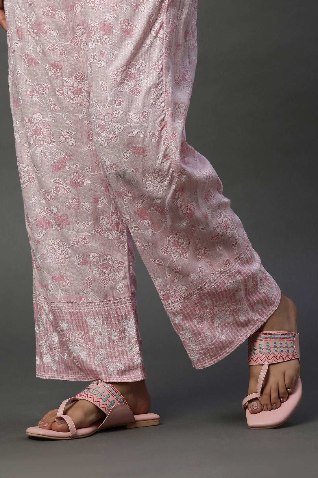Pink Floral Printed Narrow Palazzos