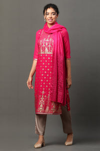Pink Floral Zari Print Chiffon Dupatta