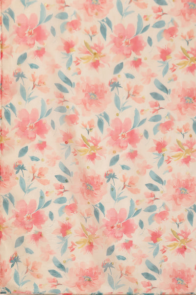 Multi-coloured Floral Printed Organza Dupatta