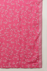 Pink Floral Printed Dupatta with Borders