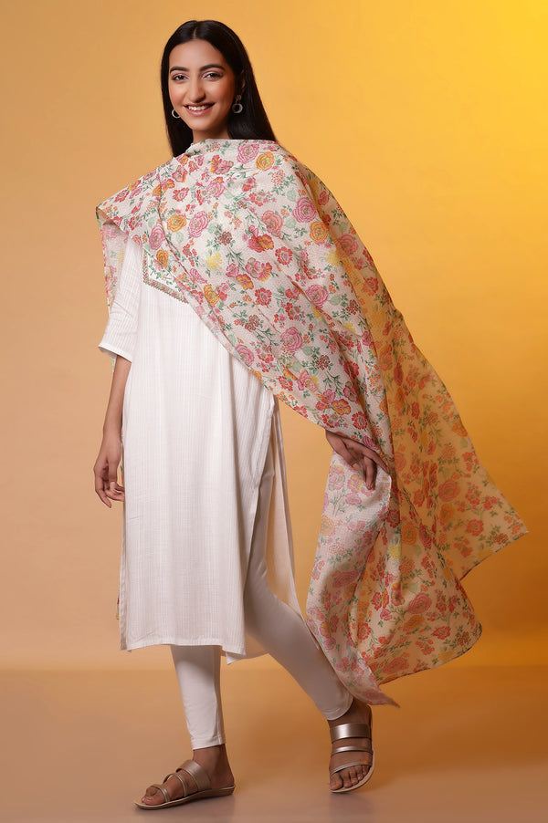 Multi-coloured Floral Printed Kota Checks Dupatta