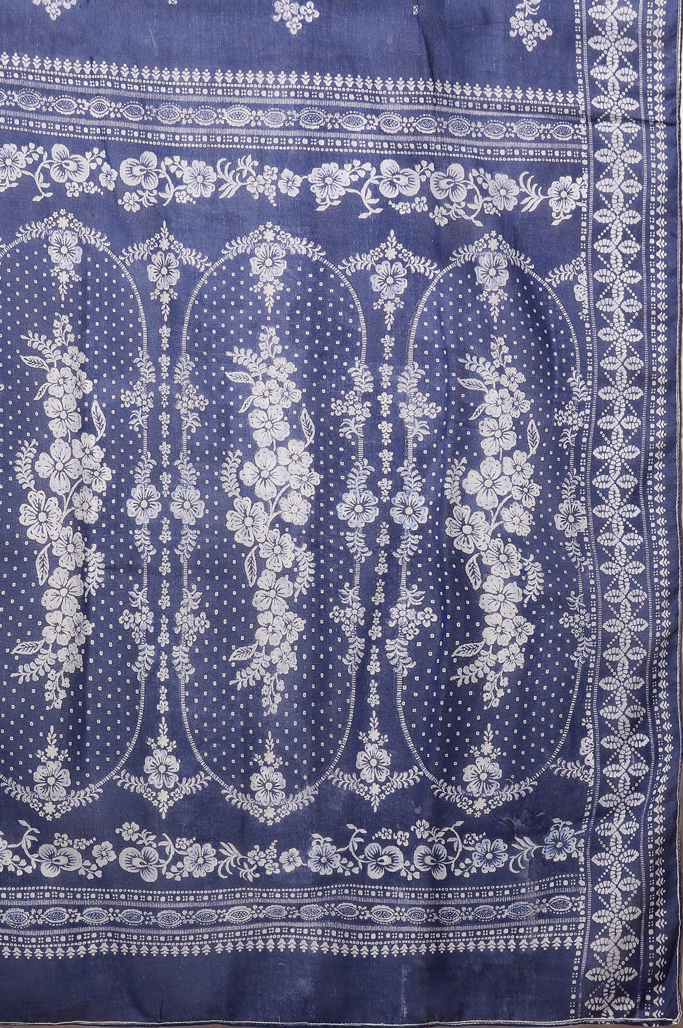 Blue Foil Floral Printed Cotton Dupatta