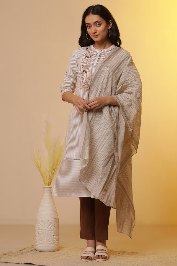 Off-White Floral Printed Cotton Mulmul Stole