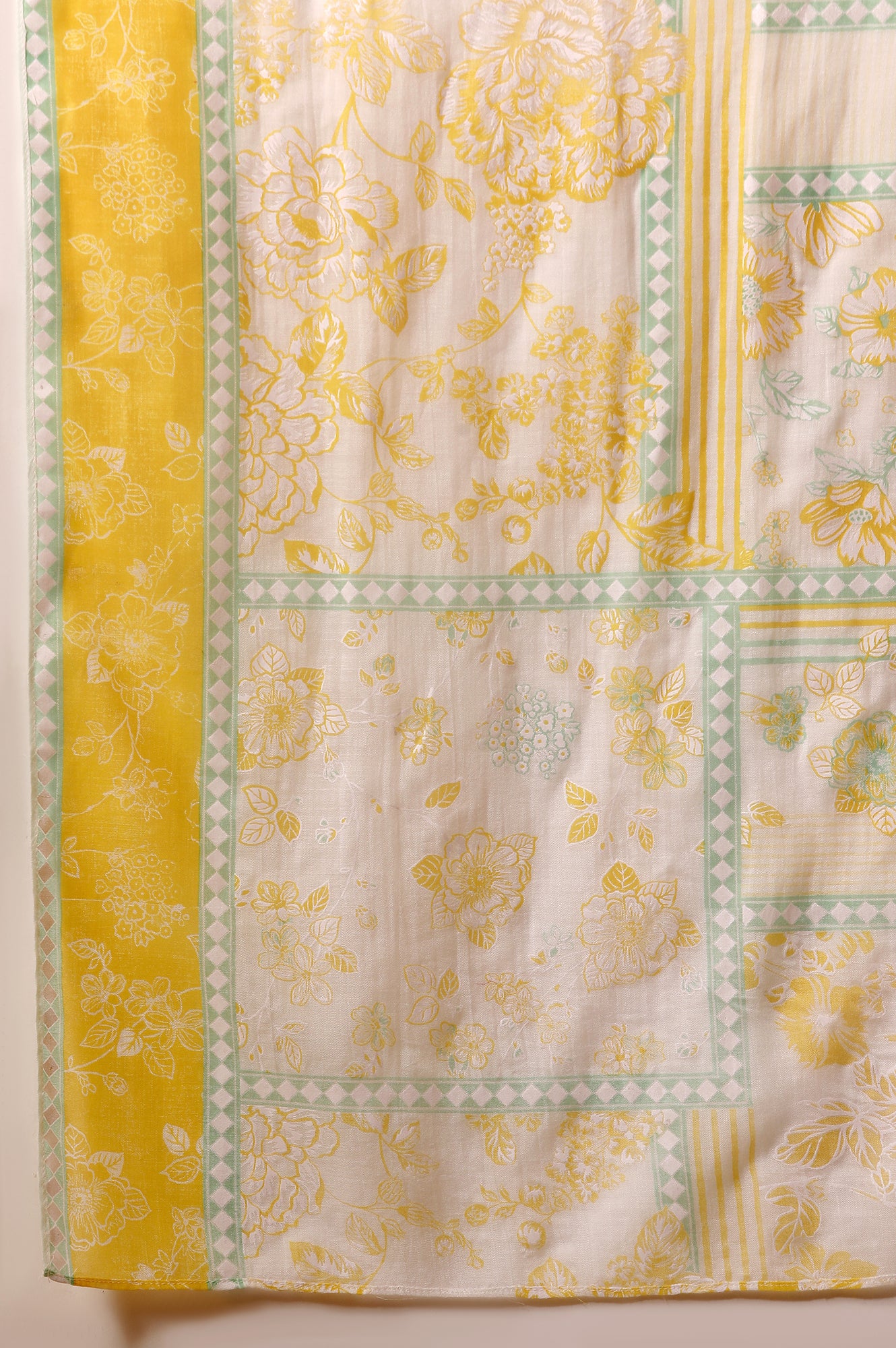 Yellow Floral Printed Stole with Border