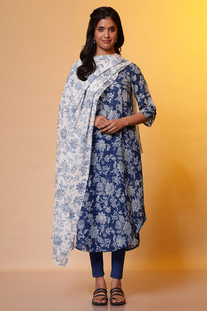 White Floral Printed Cotton Mulmul Stole