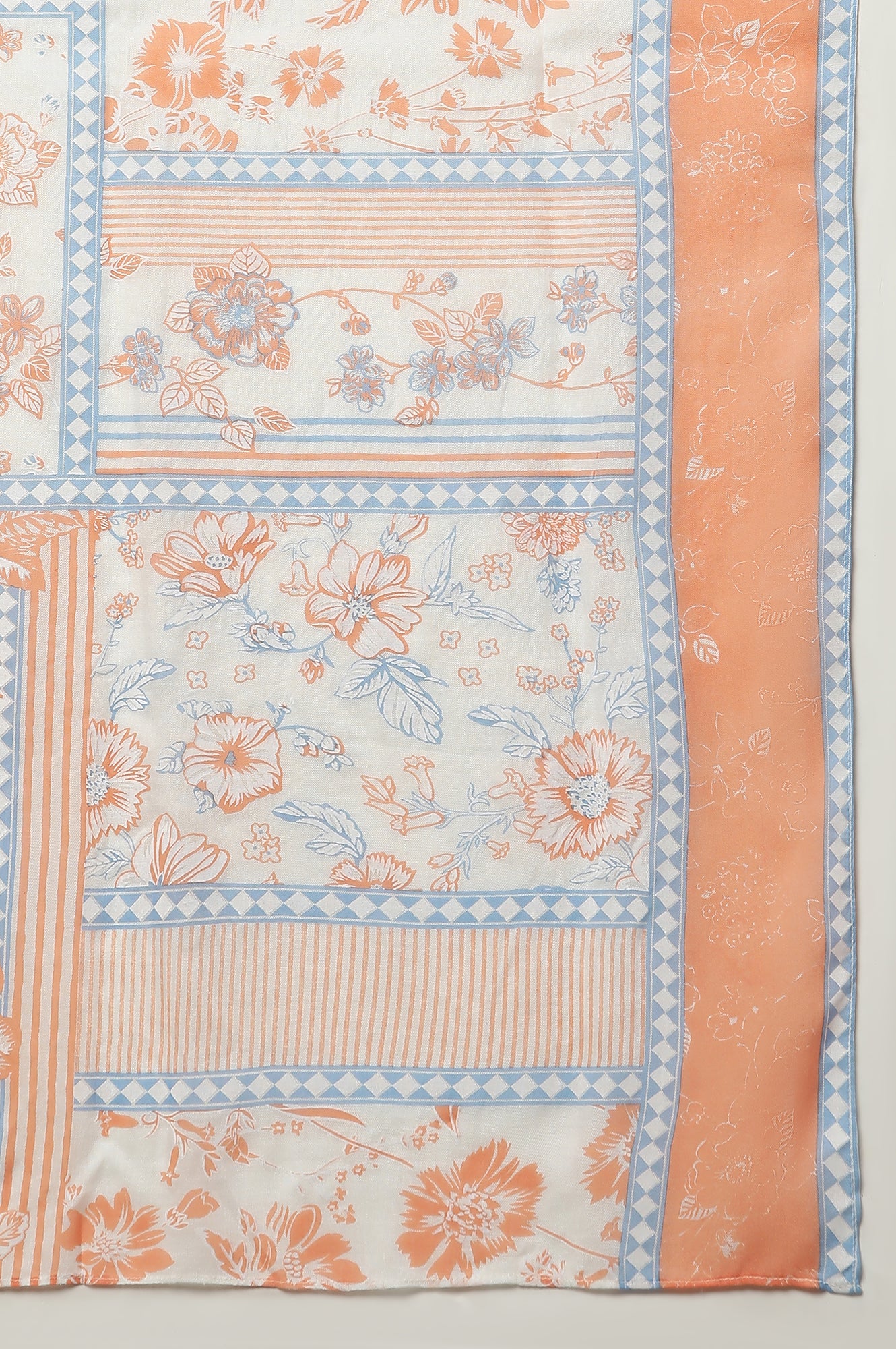 Orange Floral Printed Stole with Border