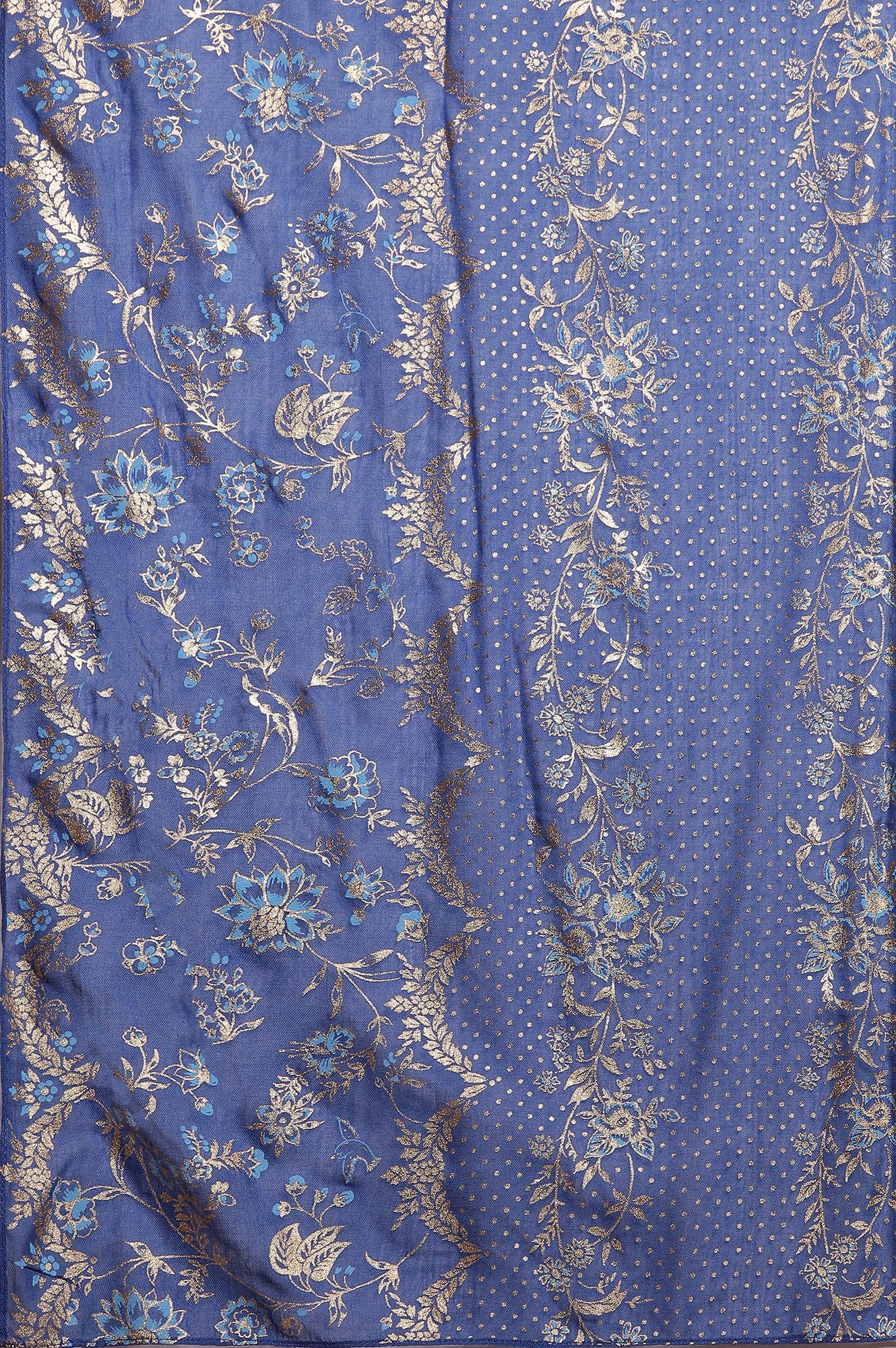 Blue Floral Printed Stole with Border