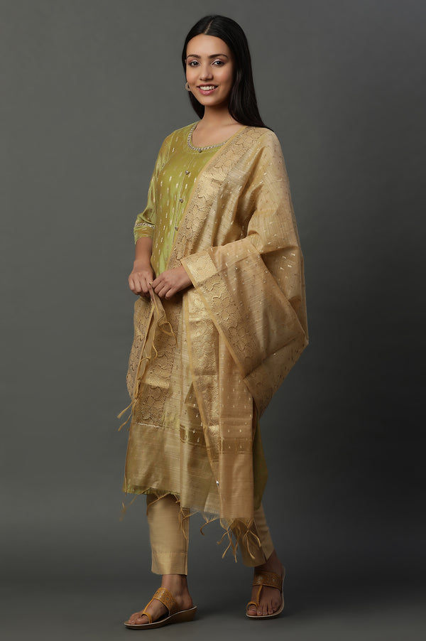 Gold Polka Dot Printed Banarasi Dupatta