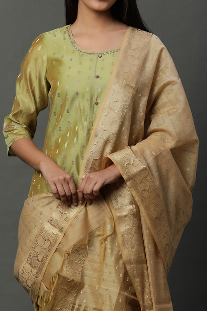 Gold Polka Dot Printed Banarasi Dupatta