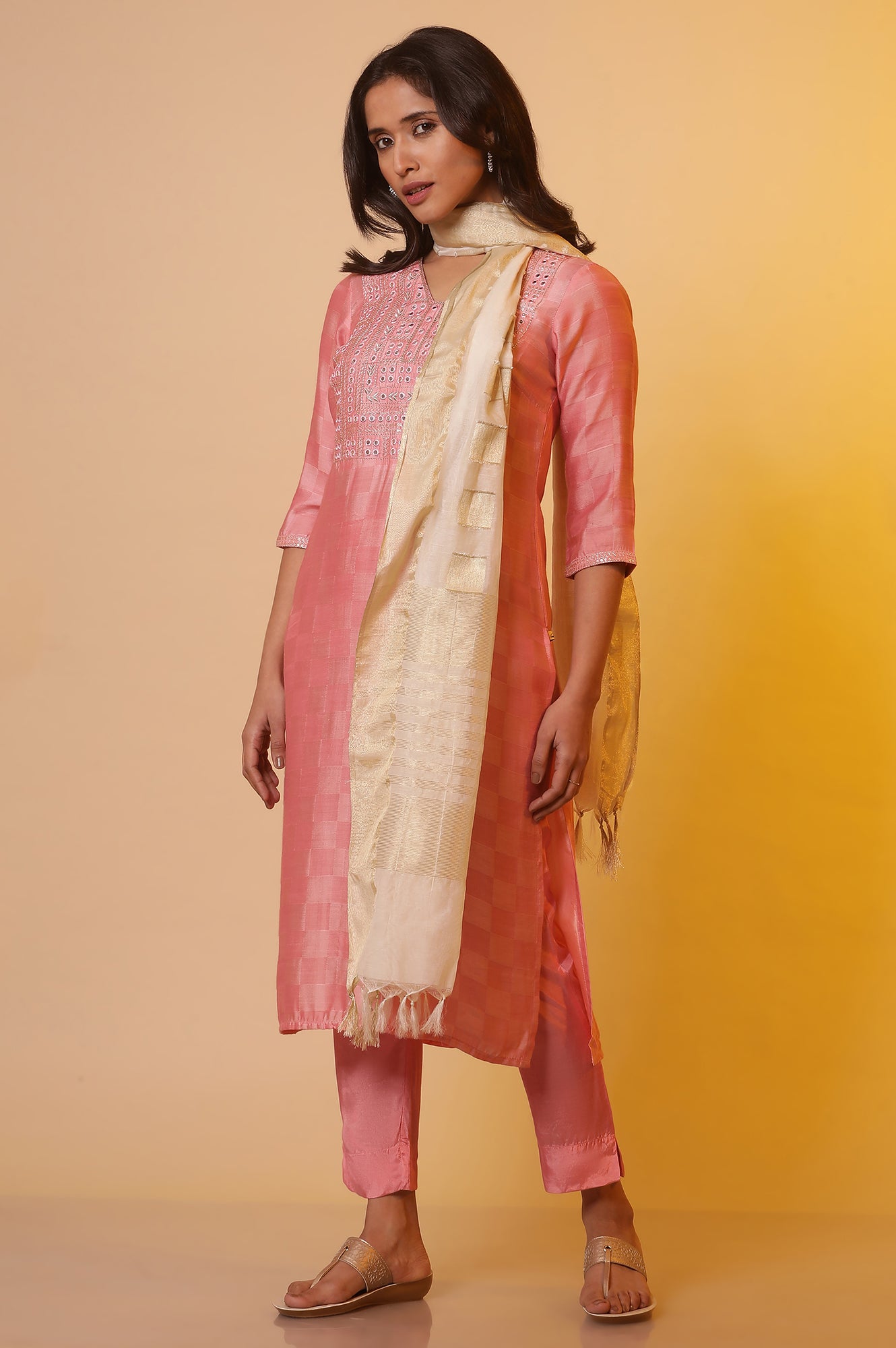 Off-White Banarasi Yarn-Dyed Dupatta