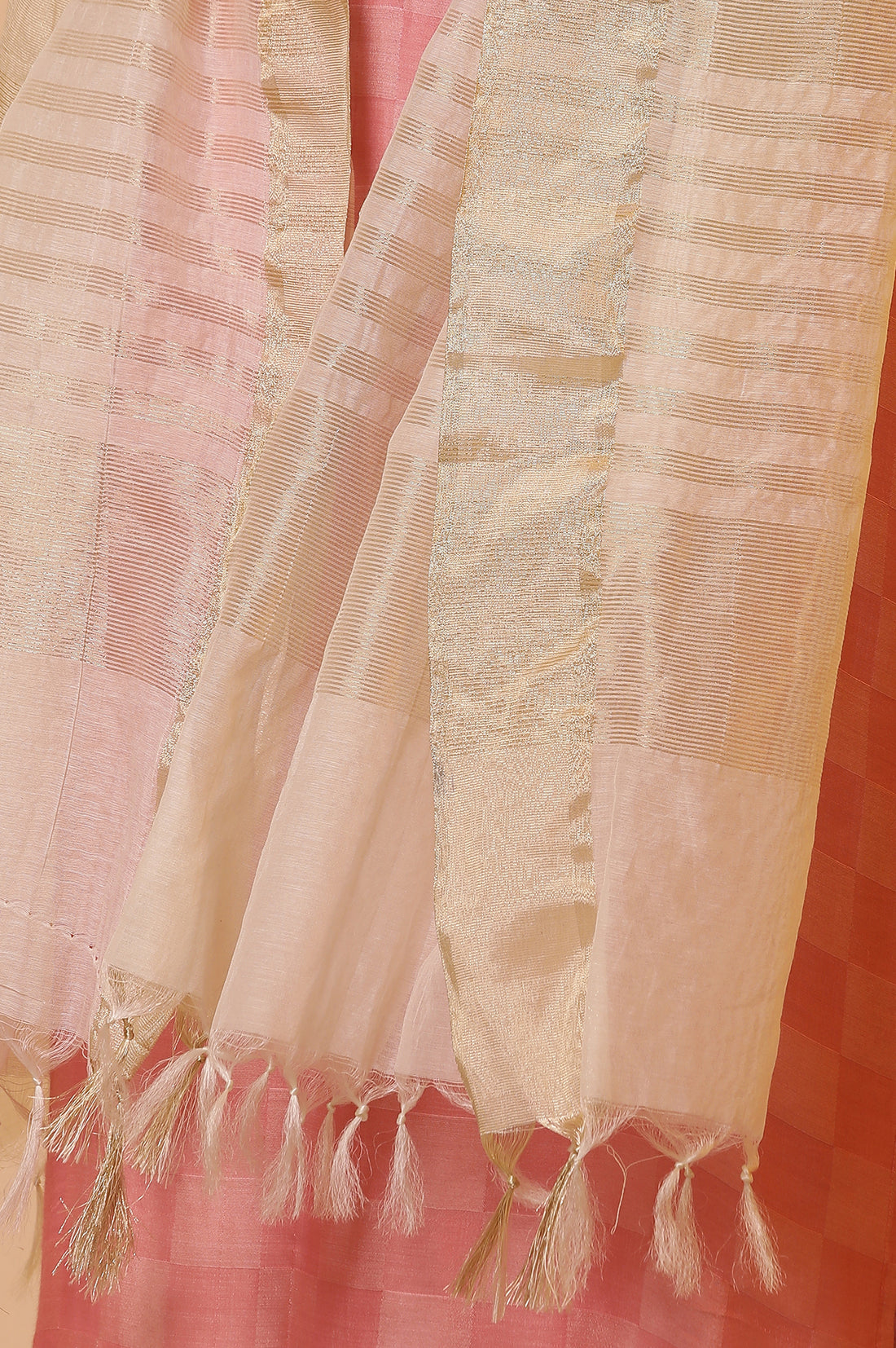 Off White Dyed Yarn-Dyed Tassel Woven Dupatta