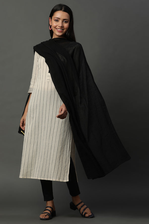 Black South Cotton Striped Dupatta