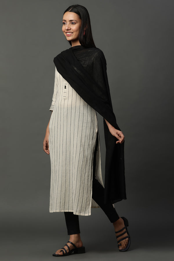 Black South Cotton Striped Dupatta
