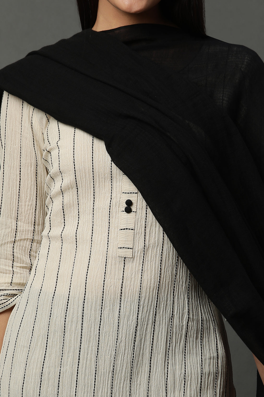 Black South Cotton Striped Dupatta