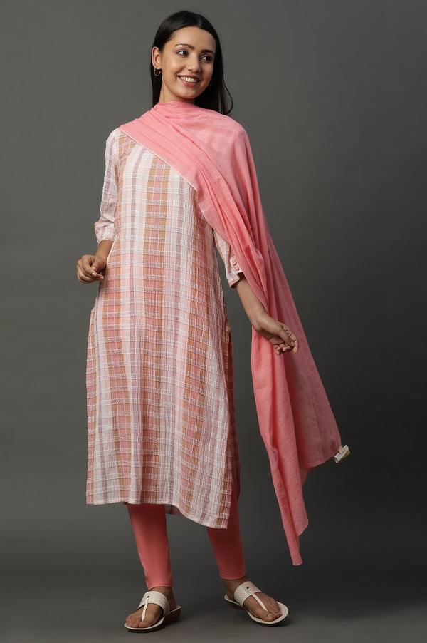Peach Yarn-Dyed Cotton Dupatta