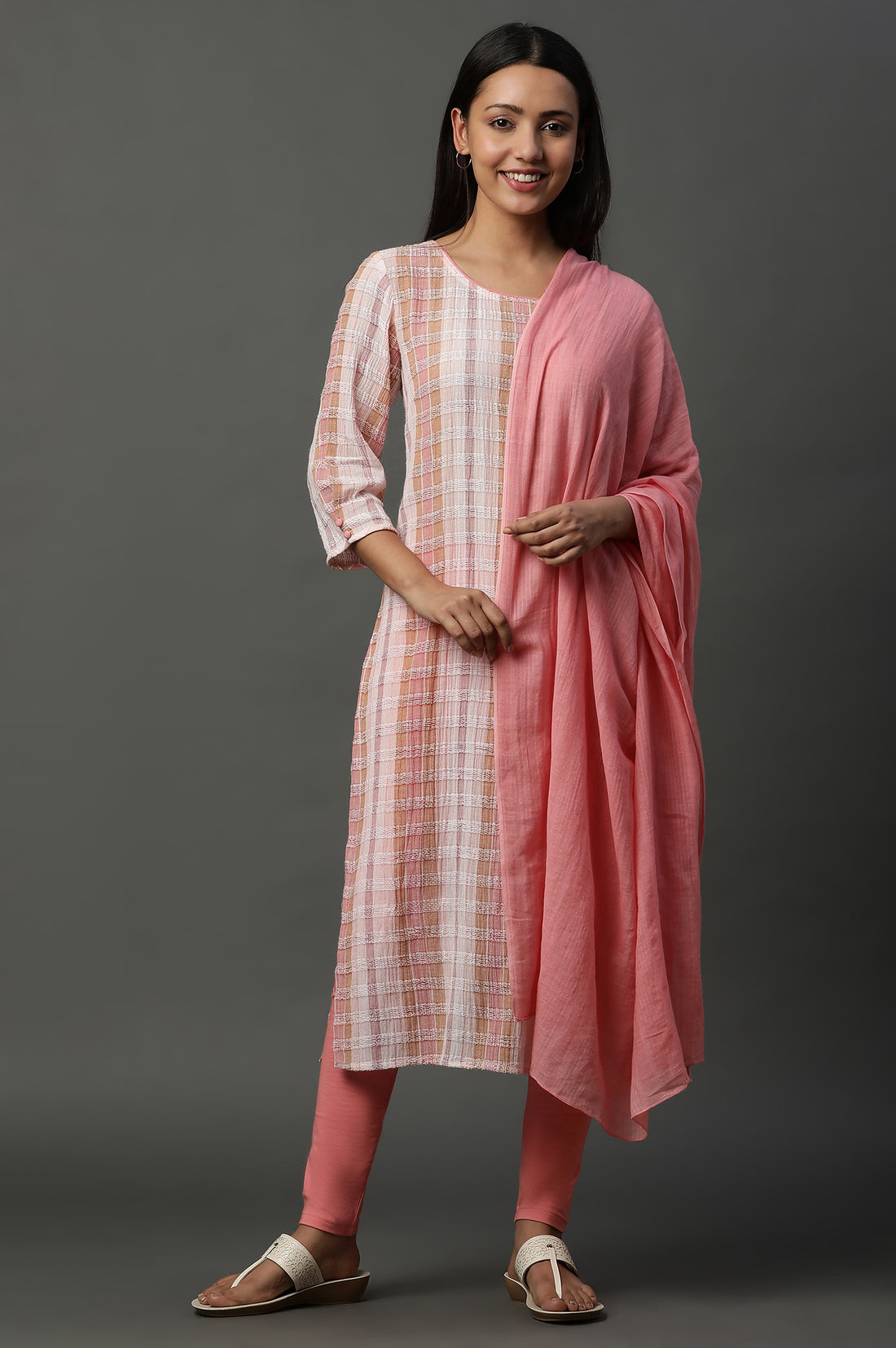 Peach Yarn-Dyed Cotton Dupatta