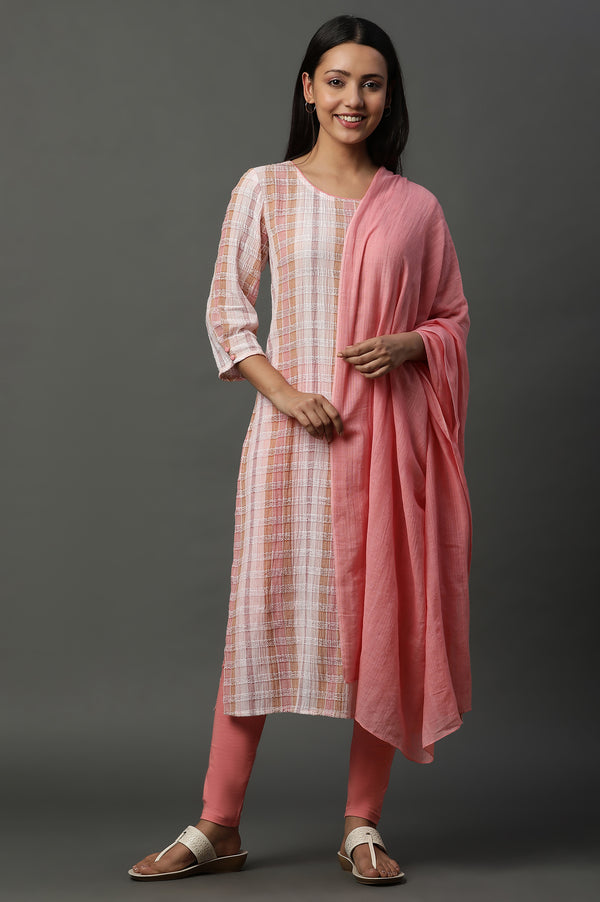 Peach Yarn-Dyed Cotton Dupatta